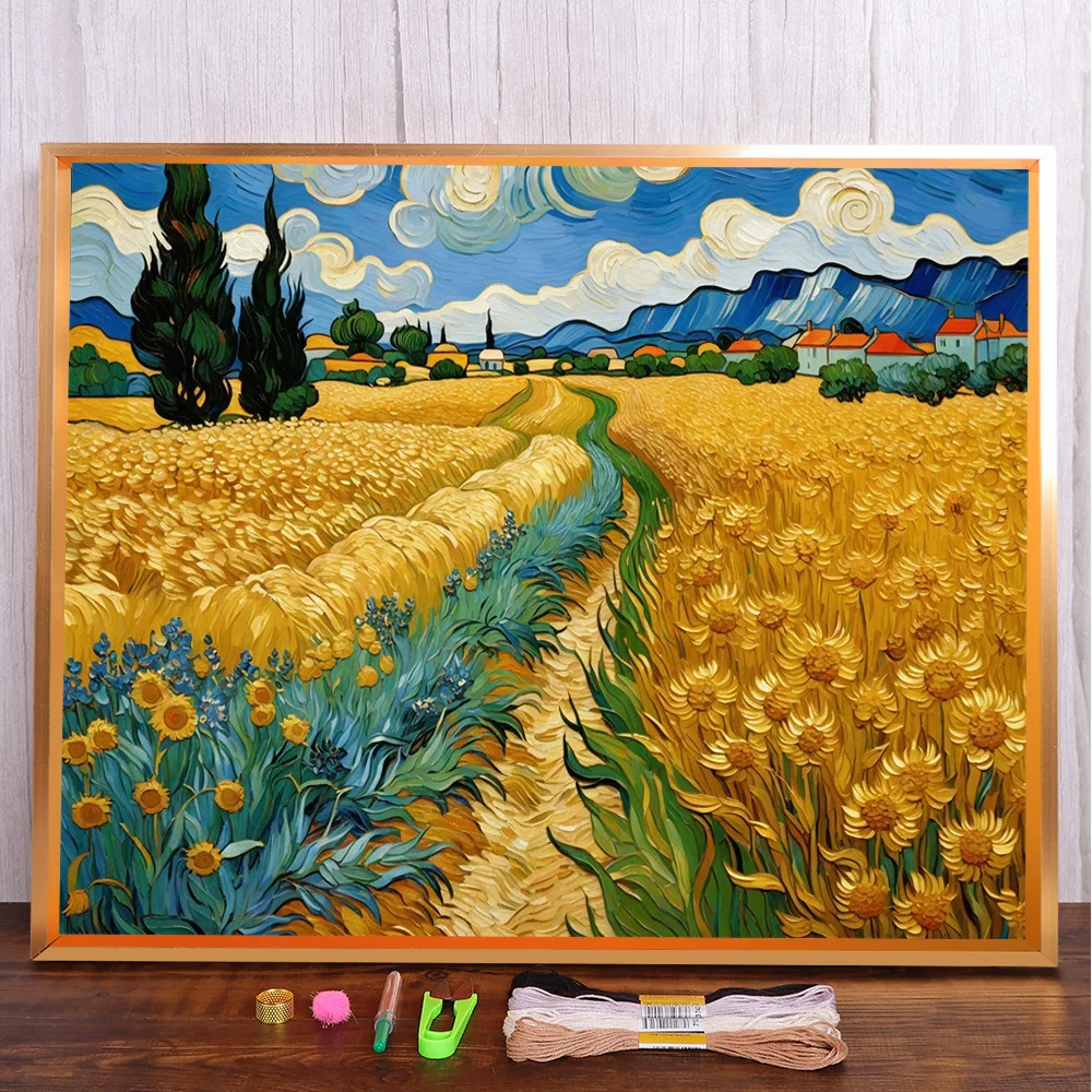 

Scenery Sunflower Field Pre-Printed 11CT Cross-Stitch Kit DIY Embroidery Craft Hobby Painting Handiwork Jewelry Design Sales