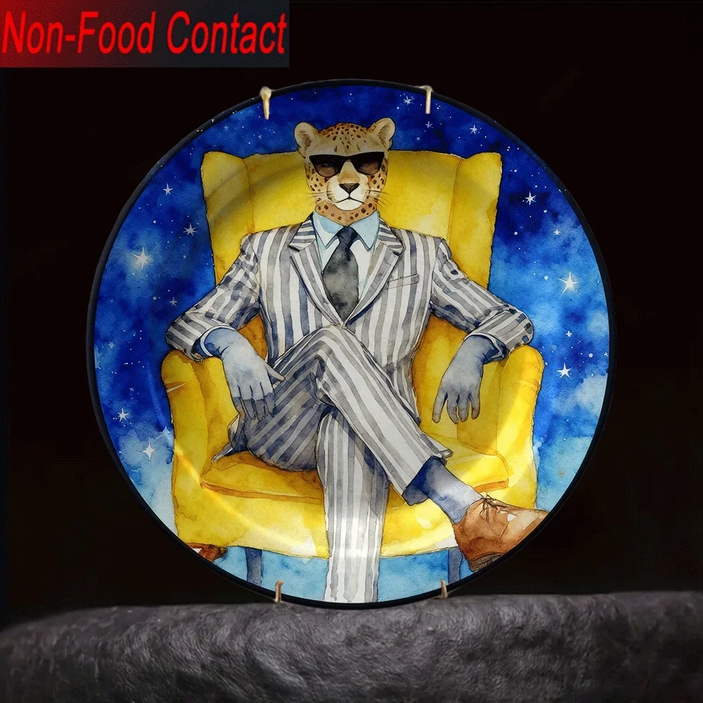 1pc Elegant Leopard Print Ceramic Decorative Plate - Round Tableware for Home Decor, Non-Food Contact, Stylish Leopard Pattern