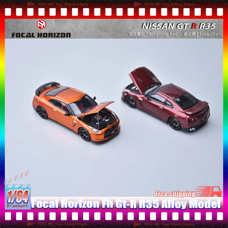 

Масштабная модель автомобиля 1:64 Focal Horizon FH GT-R R35 с открывающейся передней панелью, реалистичная литая миниатюра из сплава, индивидуальный подарок-игрушка