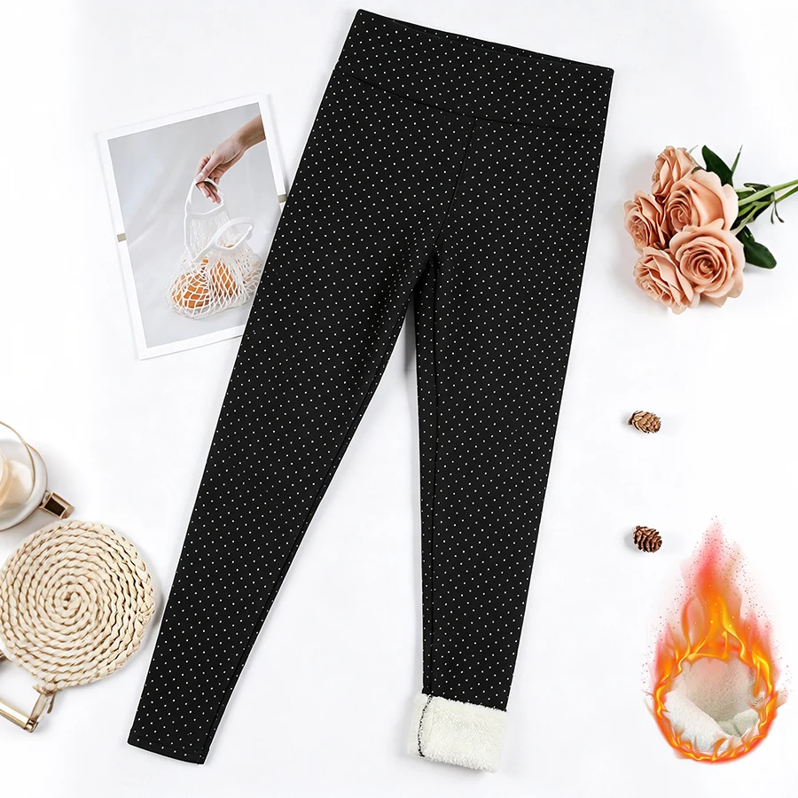 Winter Warm Polka Dot Yoga Pants Thermal Fleece Tights  for Workout Running High Waisted Tummy Control Fleece Lined Leggings