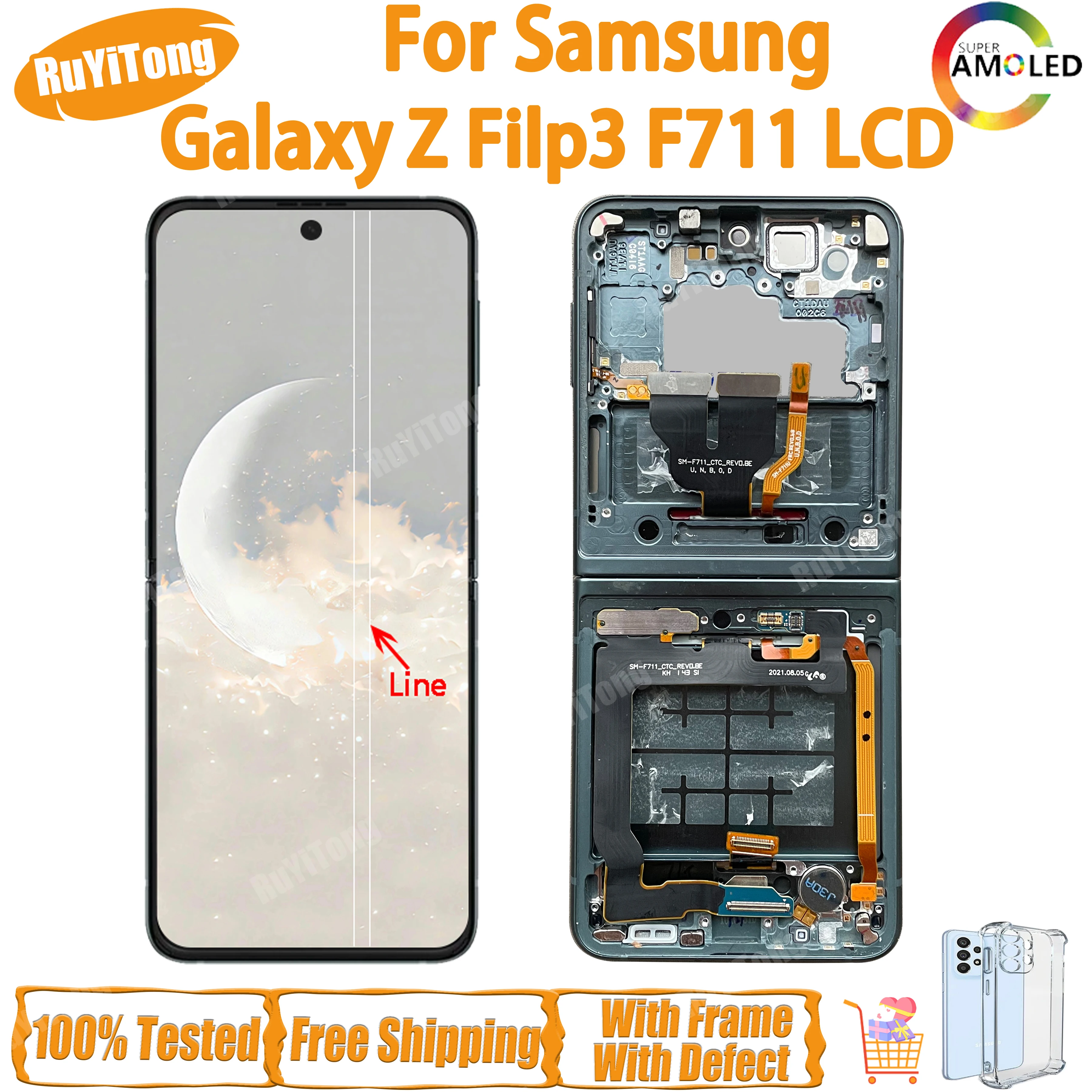 Super AMOLED For Samsung Z Flip 3 5G Touch LCD F711 F711B F7110 Display Touch Screen Digitizer Assembly With Defects With Frame