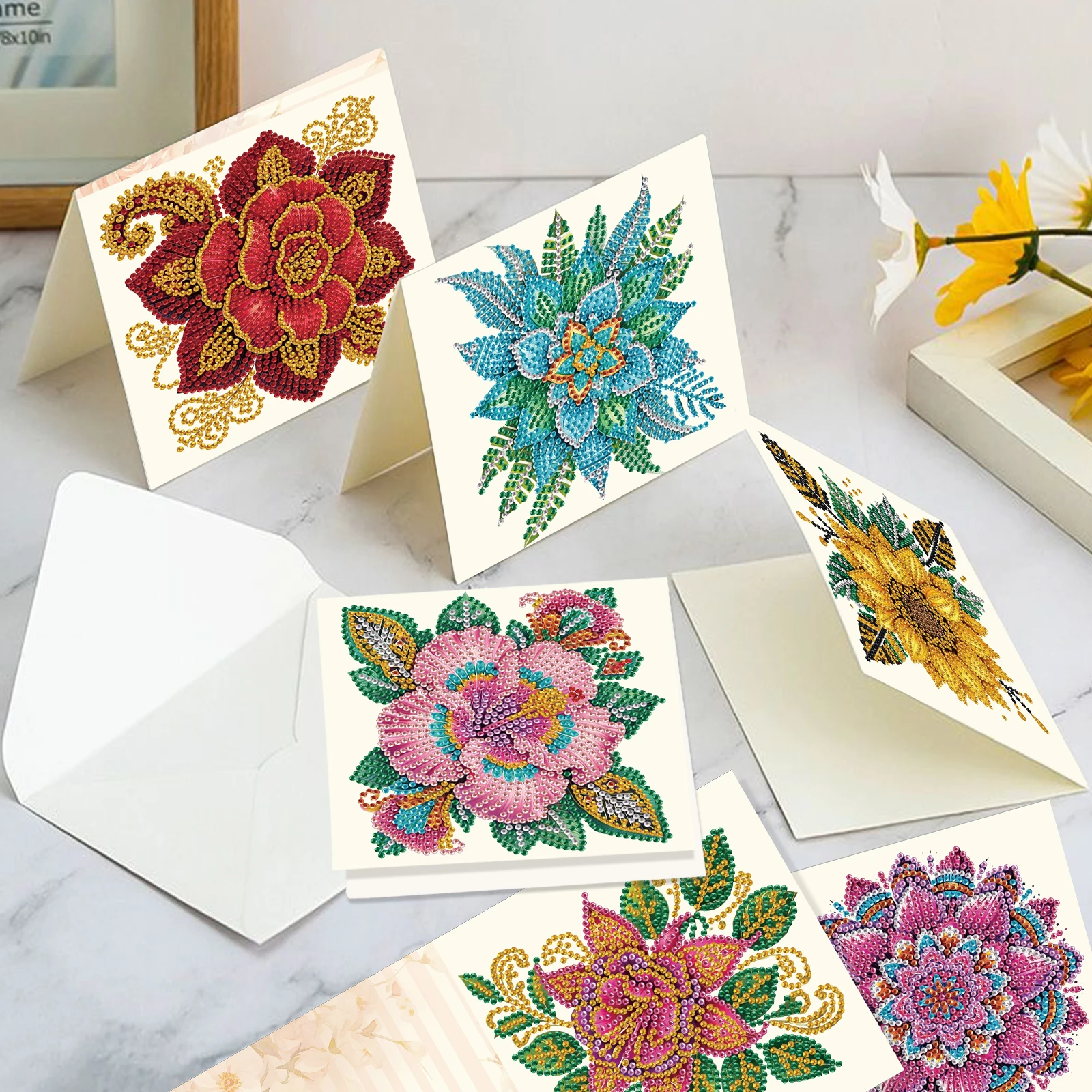 

6 шт. алмазная живопись наборы поздравительных открыток, красочные цветы ручной работы фестиваль поздравление бриллианты креативные открытки на день рождения подарок
