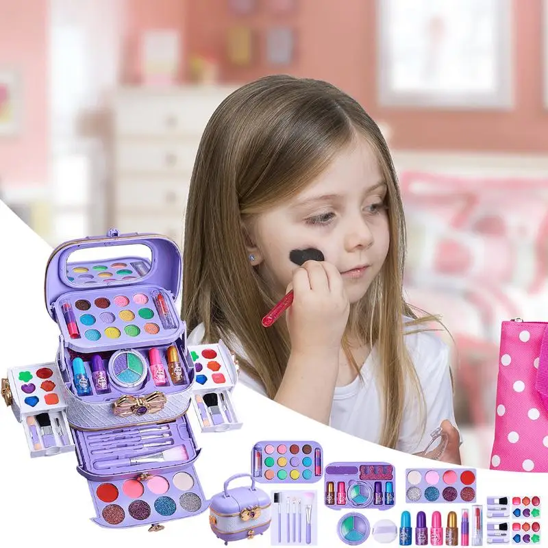 Kit de maquillage pour enfants, jouets pour filles, ensemble de jeu de simulation, lavable 57X, enfants, petites filles, adolescents