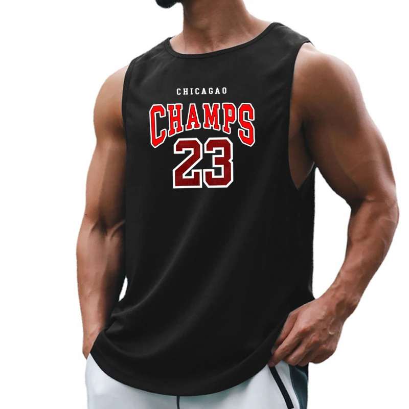 Chicago Champs NO. 23 USA City Team Fitness Tank Top Mens Gym Clothing Mesh Quick Dry Casual Sports Sleeveless Basketball Jersey