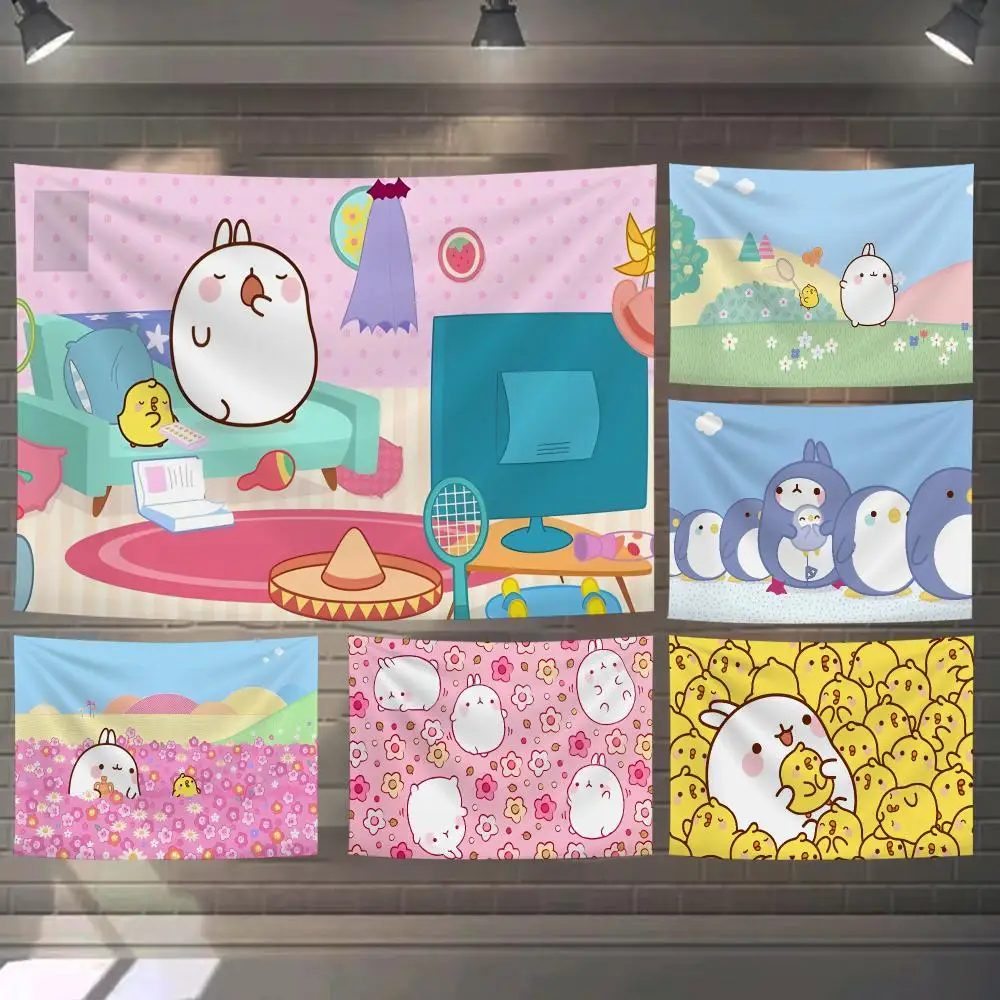Cute M-Molangs Tapestry Custom Living Bedroom Party Dormitory Interior Wall Bohemian Decoration Attached Clip