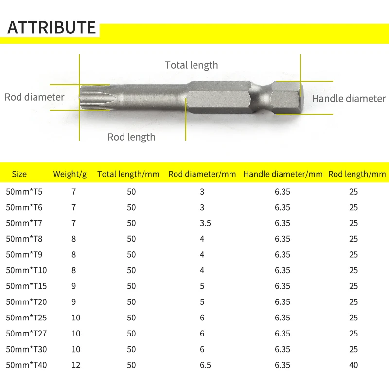 10/12pcs Plum Blossom Screwdriver Head 50mm Long S2 Hexagonal Handle Screwdriver Screwdriver Bit Electric Tool Drill Set