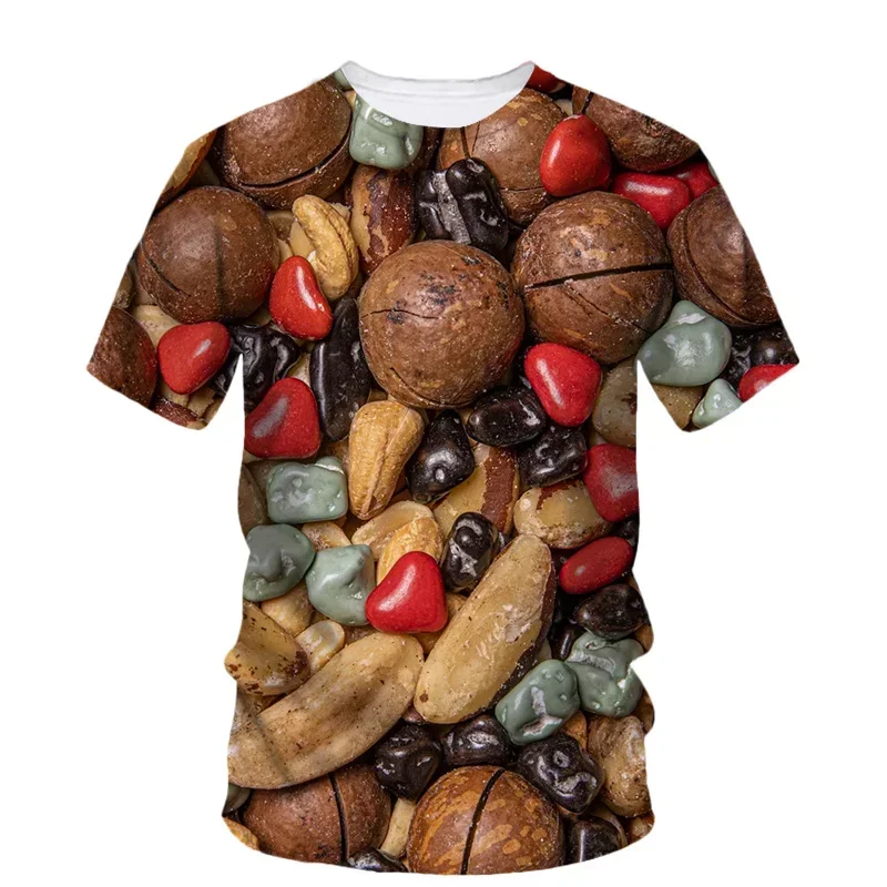 Summer Men Fashion Oversized O-neck Short Sleeves Personality Food Dried Fruit Pattern Tees 3d Printed Nuts Walnuts T Shirt