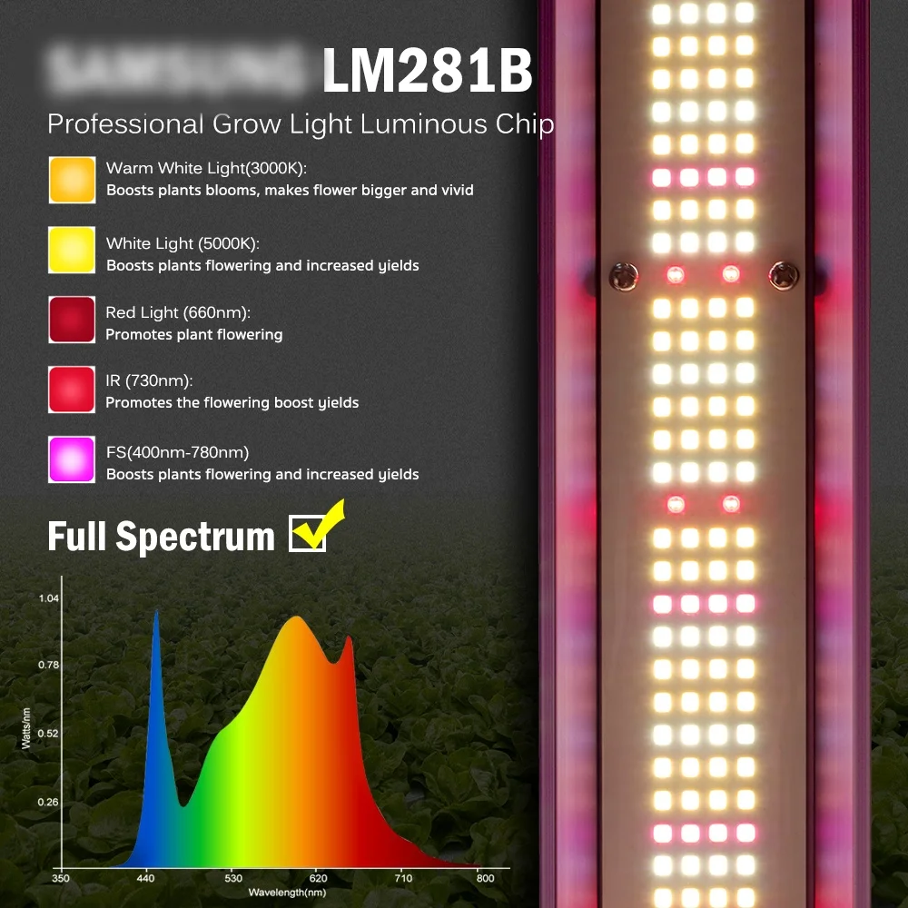 Pełne spektrum oświetlenia LED do uprawy 320W 640W 800W 1000W LM281B 100-277V dla roślin sadzonki Vegs kwiat możliwość przyciemniania lampa do uprawy