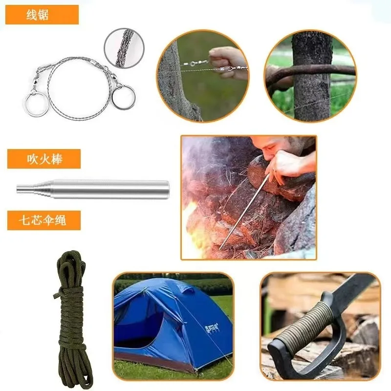 2026 New SOS Outdoor Survival Equipment Outdoor Multifunctional Survival Tool Set Adventure Self-Defense First Aid Supplies