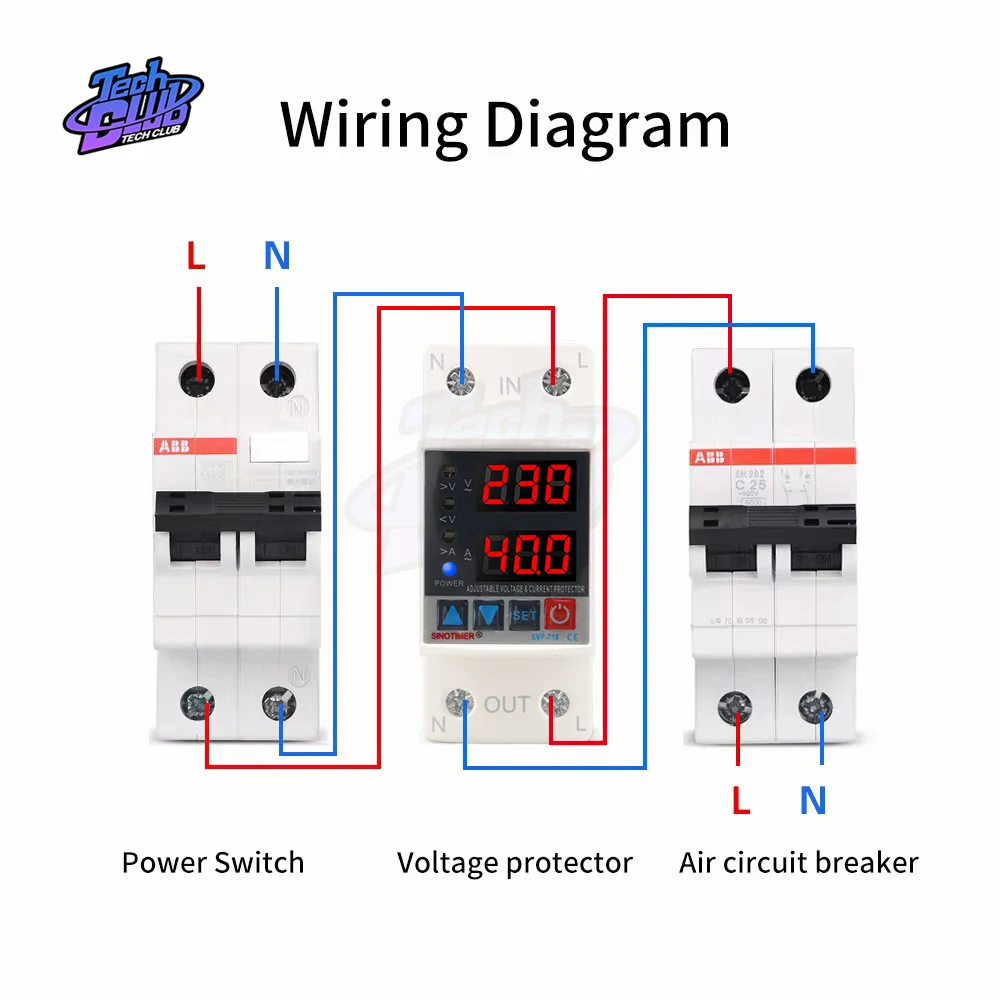 40A 63A 230V Din Rail Adjustable Over Voltage And Under Voltage Device Protector Relay With Over Current Protection Power Supply