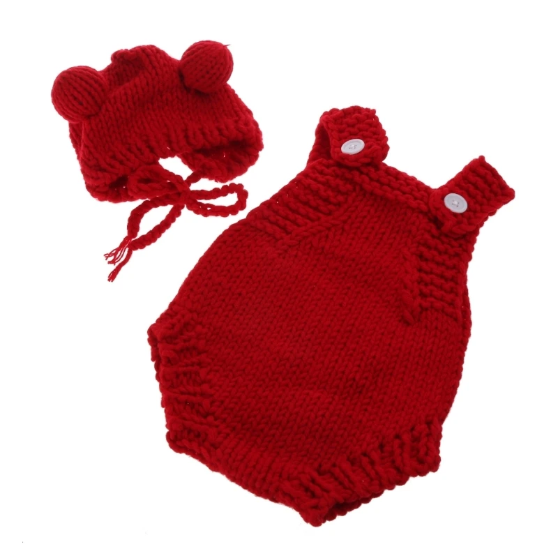 Baby Photoshoot Props Costume Set Jumpsuit & Bear Ear Hat Newborn Photo Props Photography Clothes Photosudio Accessories