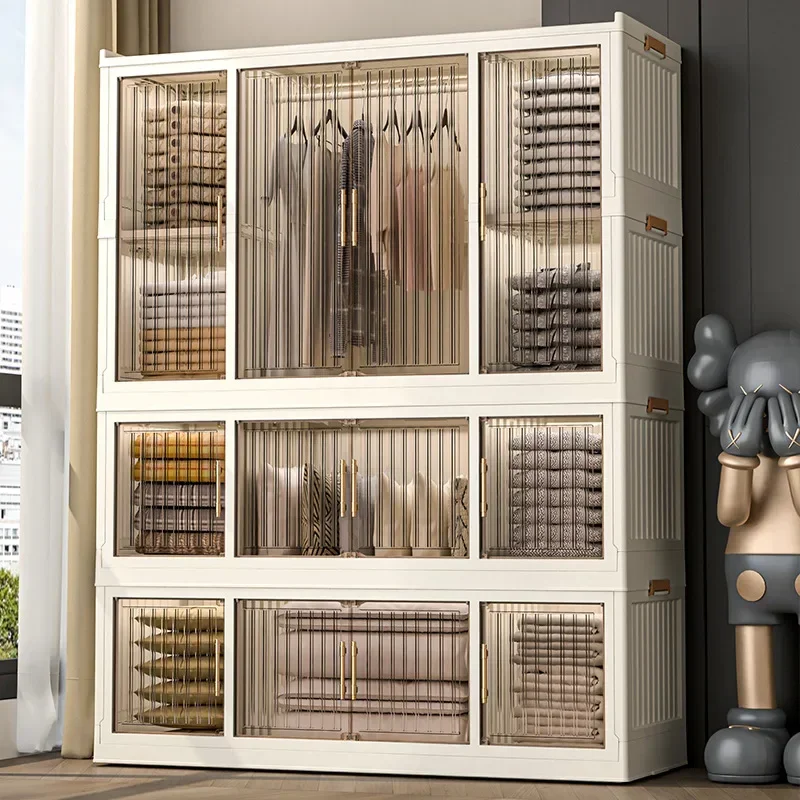 

#For 90cm Transparent Folding Wardrobe With Magnetic Doors Living Bedroom Locker Layer Design Clothes Storage&