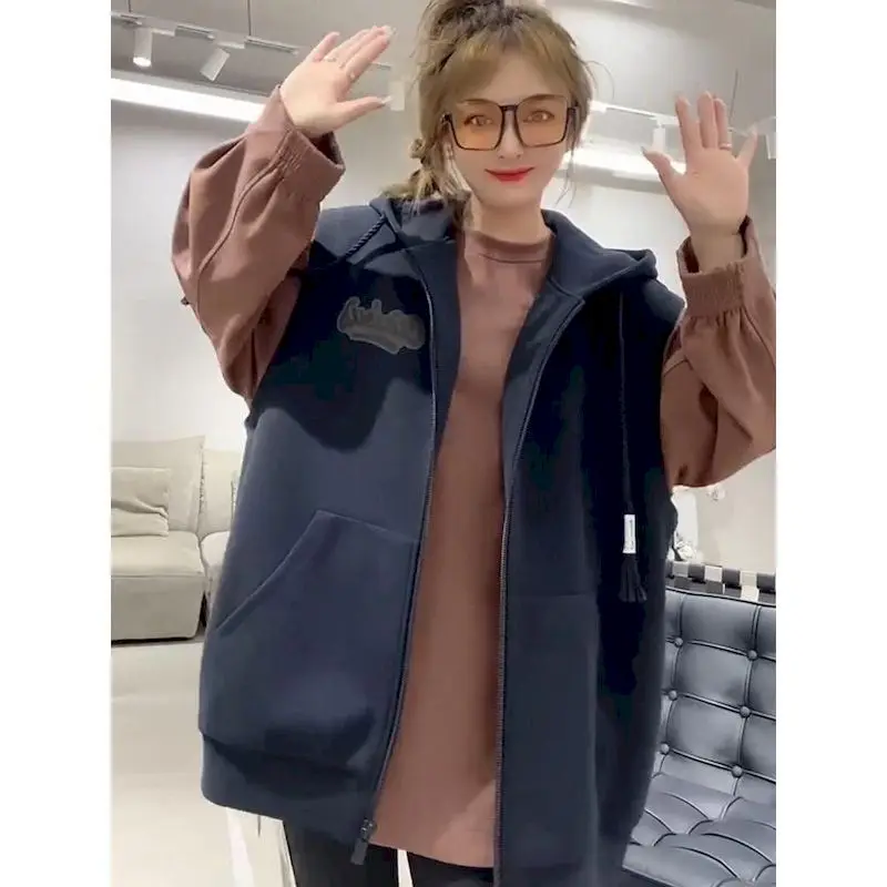 Oversized Vest Jackets Women Fashion Design Hooded Sleeveless Coats Casual Loose Vests Autumn Winter Trend Tops Y2k 2024 New In