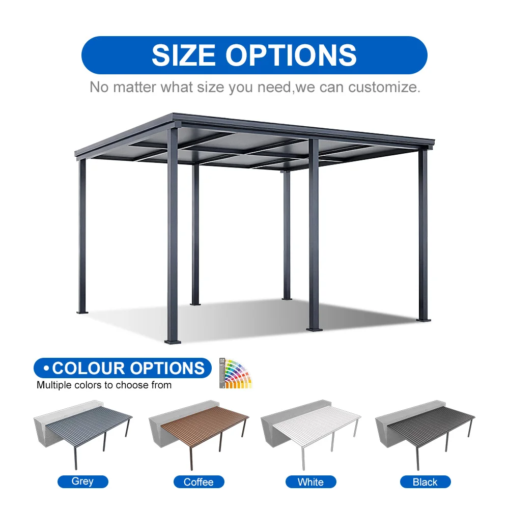SUNTO Outdoor Aluminum Balcony Terrace Pergola Roof Awning Powder Coated Frame Mounted Wall Patio Covers Nature Pressure Treated