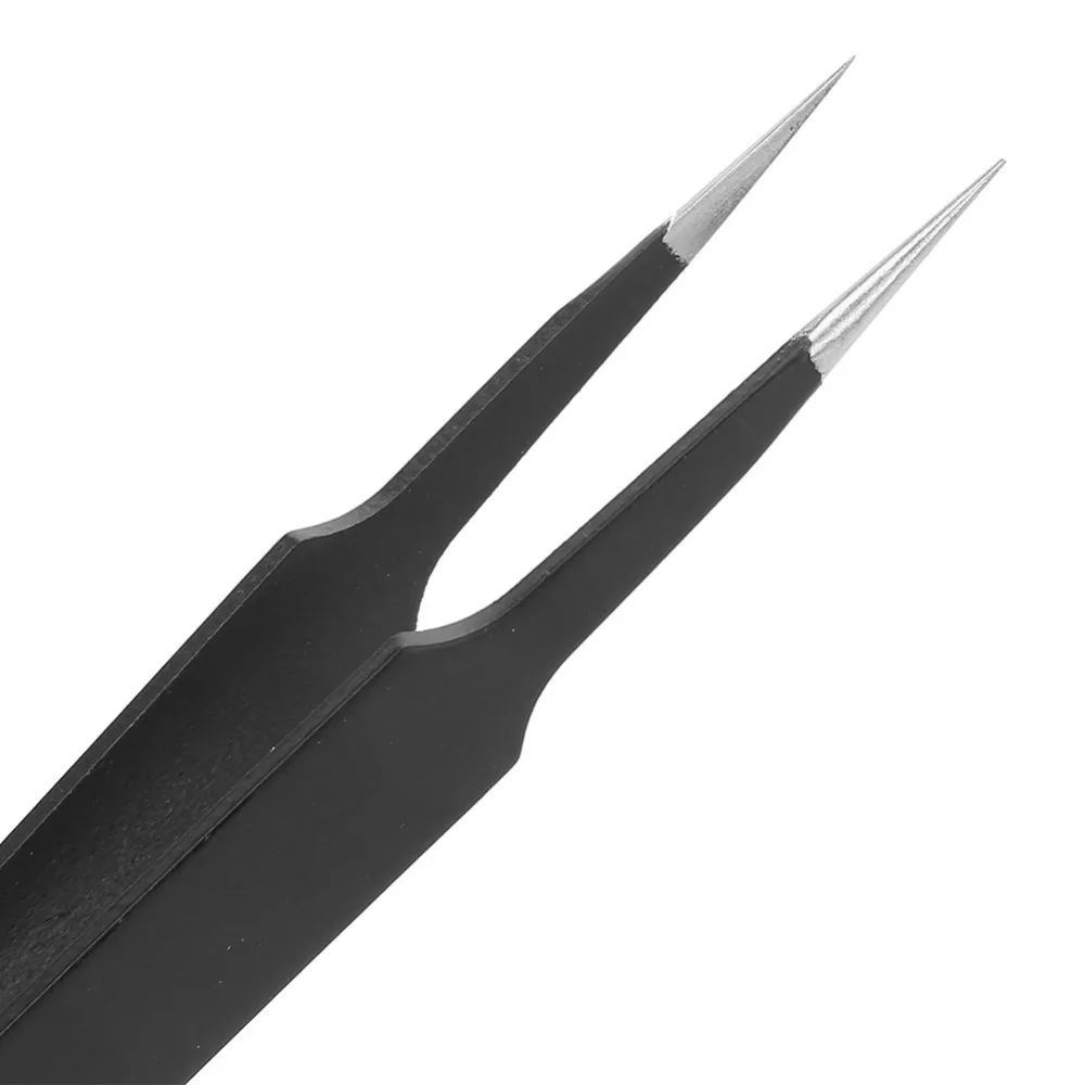 6Pcs Portable 1.5mm Stainless Steel Tweezers Stainless Steel Black Nail Art Tweezers Watch Repair Tool Electronics Repair