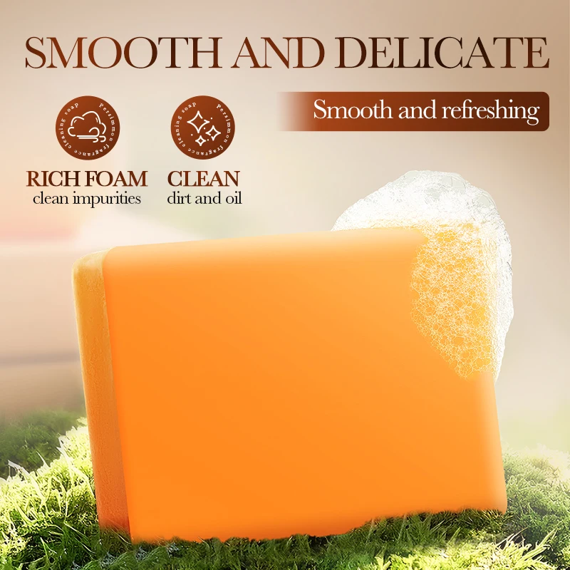1/2 Piece Persimmon-Scented Cleansing Soap for Deep Cleansing of the Body, Handmade Soap for Soft Skin, Glycerin for Deep Cleansing of the Skin, Refreshing Oil Control, Silky Skin, Sodium Hydroxide, Gentle Cleansing for Smooth and Delicate Skin