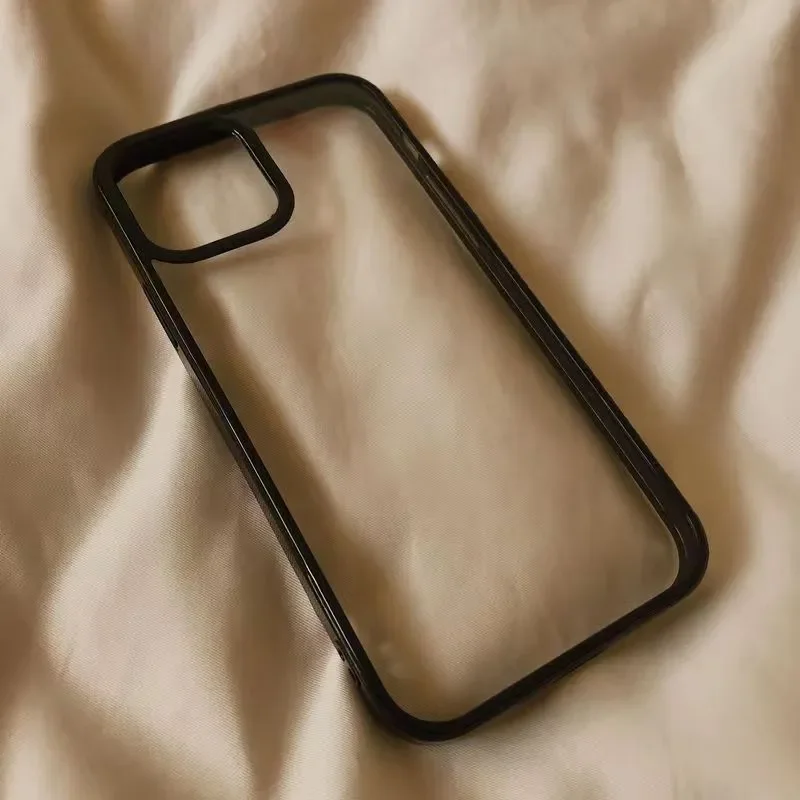 Luxury Black Border Transparent Simple Advanced Phone Case For iPhone 17 Air 16 15 14 13 12 11 Pro Max Plus Clear Soft Cover