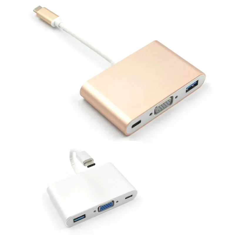 

3 в 1 USB 3.1 Type C 3,1 штекер на VGA USB 3,0 Женский Кабель-адаптер для зарядки и видеоконвертера для Macbook Pro ноутбука