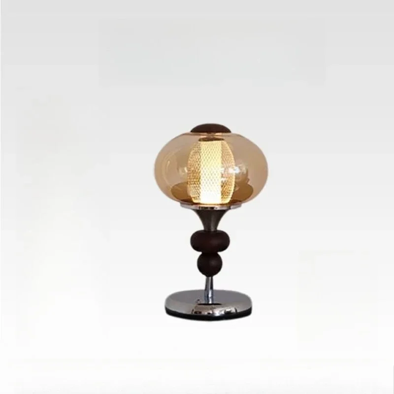 Medieval solid wood desk lamp charging touch switch bedroom bedside lamp decorative atmosphere night light