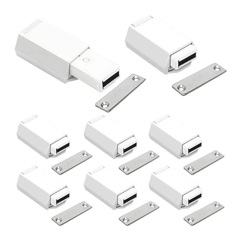 Heavy Duty Push to Open Cabinet Hardware 8PC Magnetic Push Latch & Lock for Door Touch Latches RV Closet Plastic White