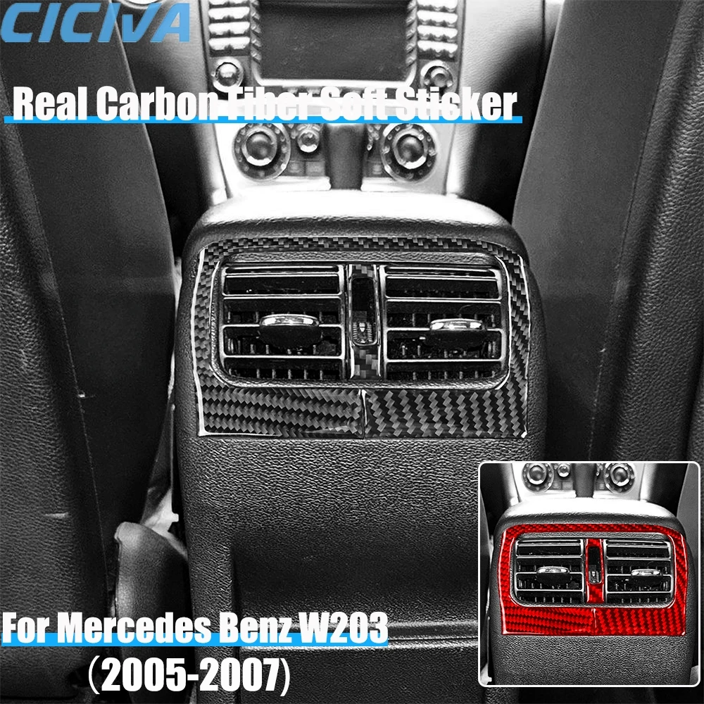 

Real Carbon Fiber Car Accessories Rear Center Air Vent Trim Cover Soft Sticker For Mercedes Benz C Class W203 2005 2006 2007