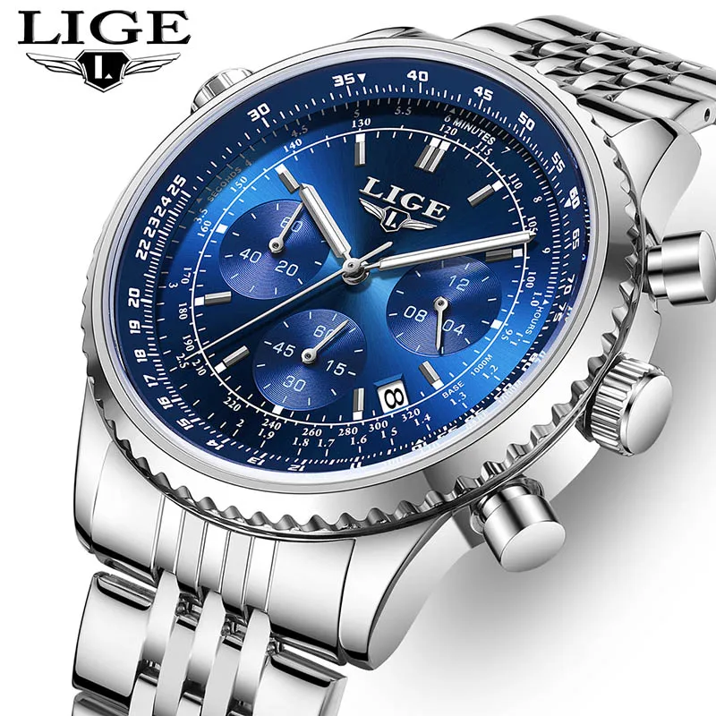 

LIGE роскошные мужские часы водостойкий светящийся календарь хронограф кварцевые деловые часы из нержавеющей стали для мужчин reloj hommes