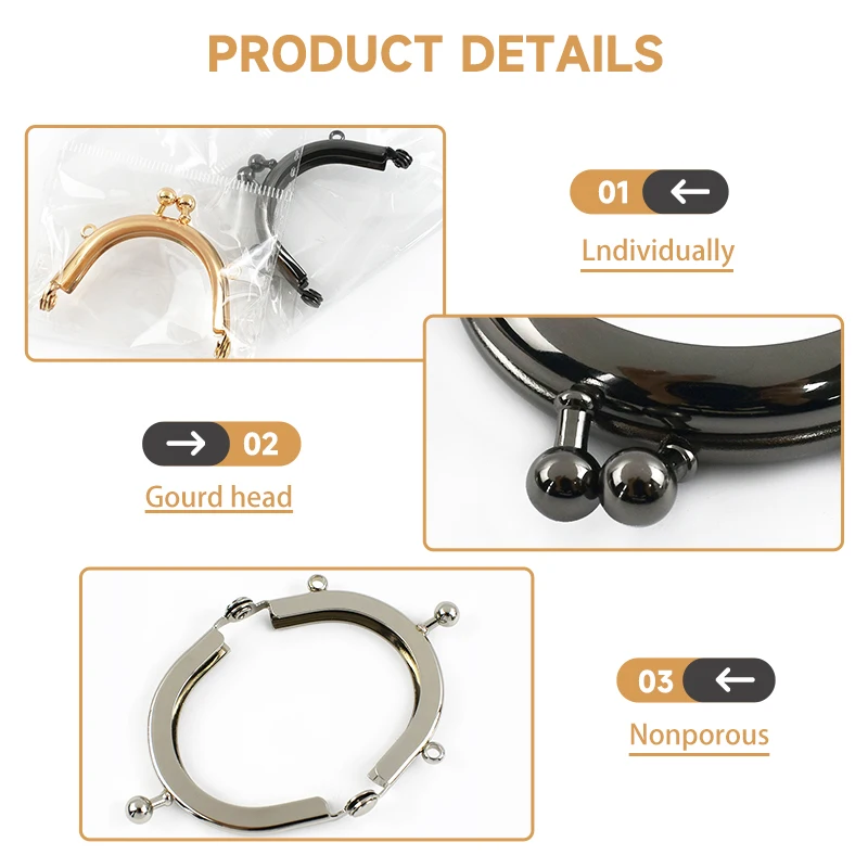 2/5Pcs 5cm Metal Kiss Lock Purse Frame Arc Clasp with Chain Loops for Coin Mini Bag Handle DIY Sewing Craft Hardware Accessories
