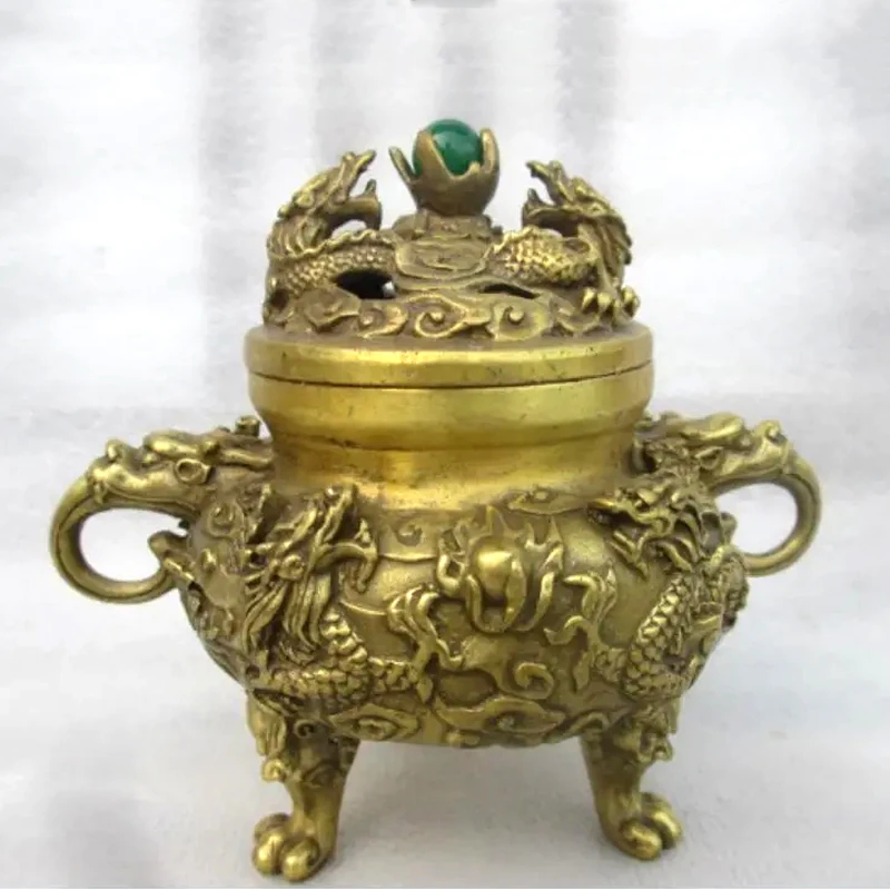 4.72 inch / Chinese manual sculpture copper play pearl censer, Kowloon