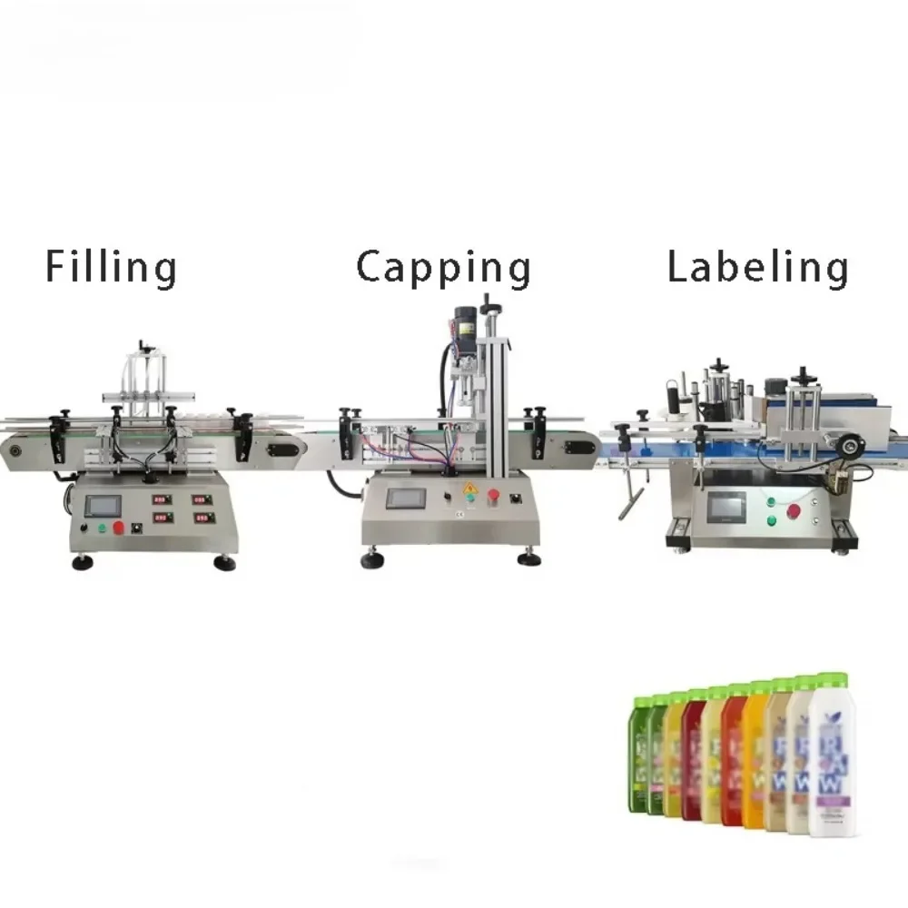 Automatic Desktop 500ml Juice Beverage Filler Glass Bottle Filling Capping Labeling 3-in-1
