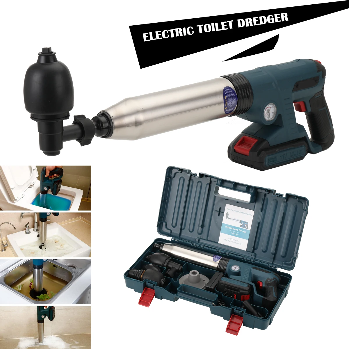 Plunger Toilet tekanan tinggi, alat saluran udara, pembersih pipa wastafel, Blaster listrik, Multi fungsi