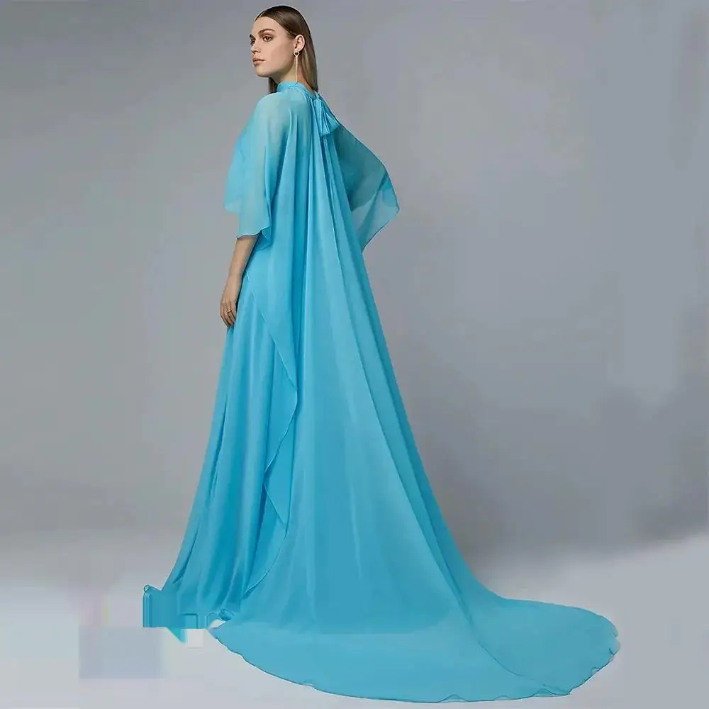 customized High Neck Prom Dress Shwal Sleeves With Floor Length Evening Dress Women Wedding Party Formal Gowns Arabia