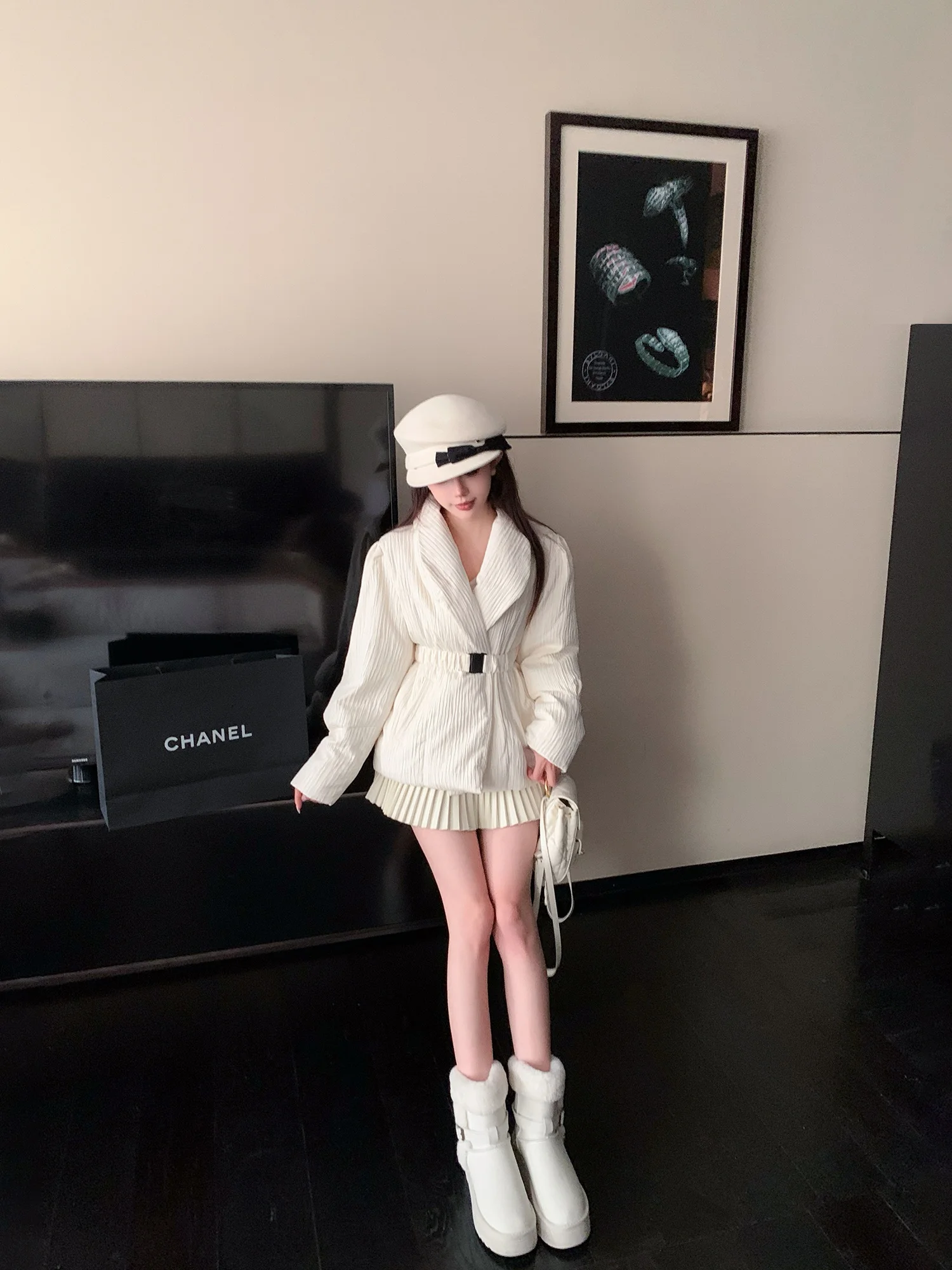 

LADIESFIRST Elegant Short Cotton Jacket Women's Belted Slimming Design Sense Outerwear Fashionable Casual Loose Fit Coat