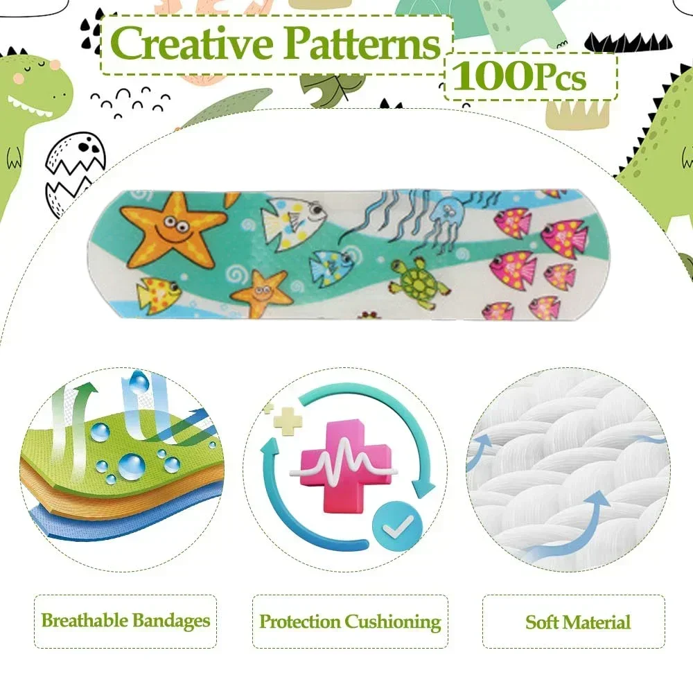 100 pçs para crianças bonito dos desenhos animados ataduras adesivas flexíveis crianças ataduras em massa crianças tiras médicas à prova dwaterproof água respirável