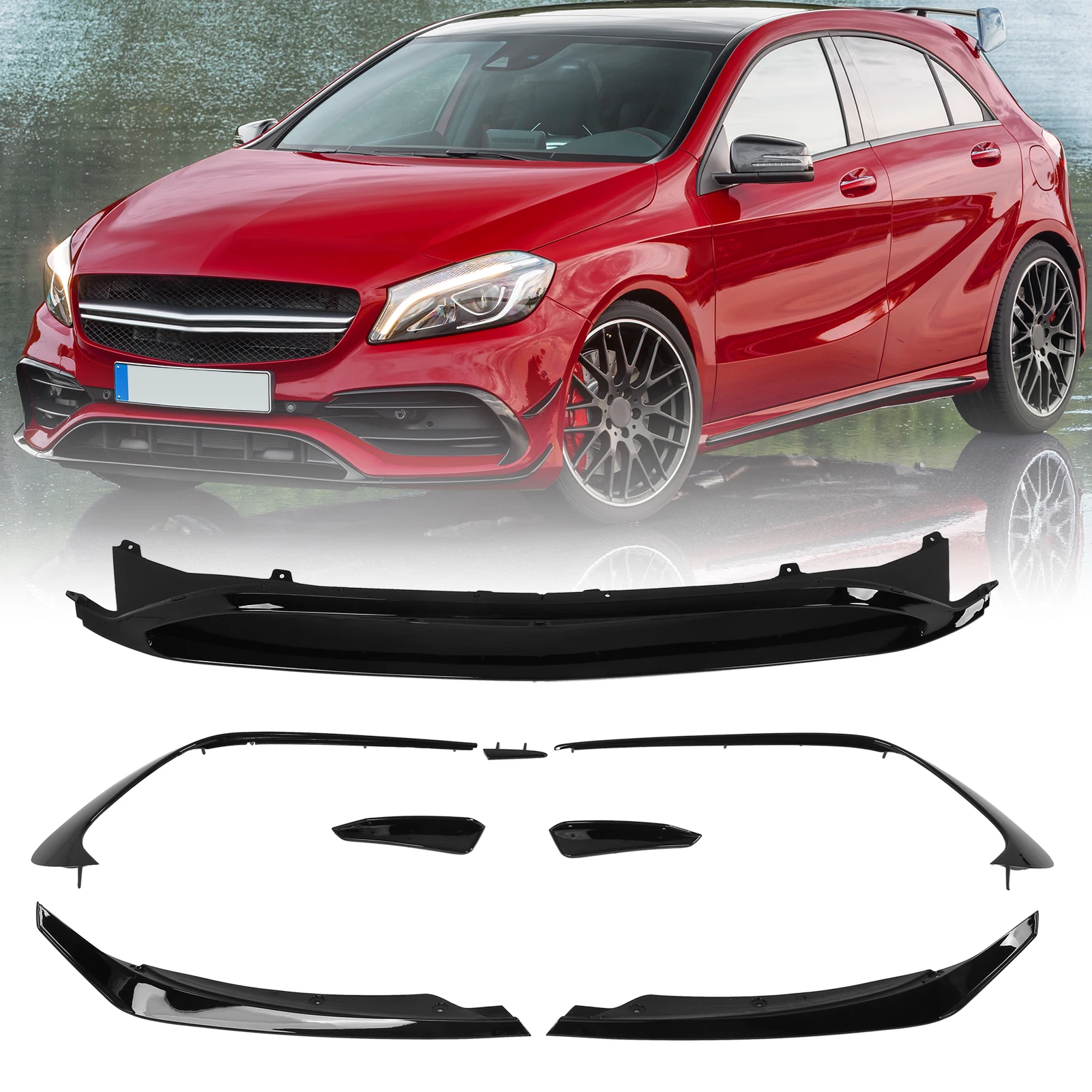 Front Bumper Aero Kit Bumper Aero Lip Simple Installation ABS Gloss Black Improve Aerodynamics for Car