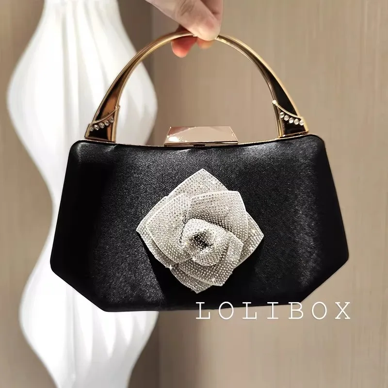 

Роскошная блестящая вечерняя сумка с цветочным узором и стразами, женская сумочка с металлической ручкой, клатч для свадьбы и вечеринок, сумка через плечо