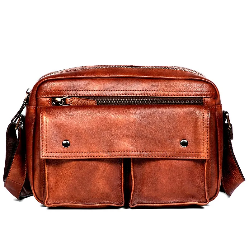 Retro vegetable tanned leather shoulder bag men's leather messenger bag leisure Korean men's bag small backpack