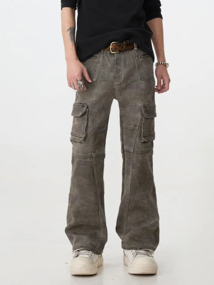 2025 Cyber Y2K Streetwear Multi Pockets Slim Cargo Jeans Pants For Men Clothing Straight Cotton Long Trousers Pantalon Hombre