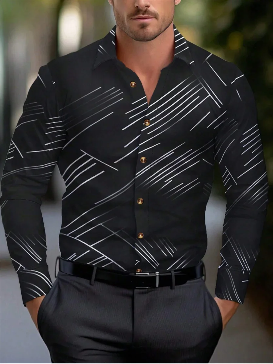 Camicia da uomo 10 colori a righe a maniche lunghe con risvolto bottoni hawaiani per le vacanze, moda, comfort casual XS-6XL consegna veloce