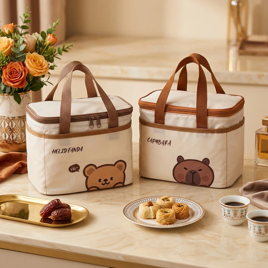 Kawaii Capybara Insulated Lunch Bag Thermal Bento Bag Food Storage Container Double Zippers for Women Kids School Work Picnic