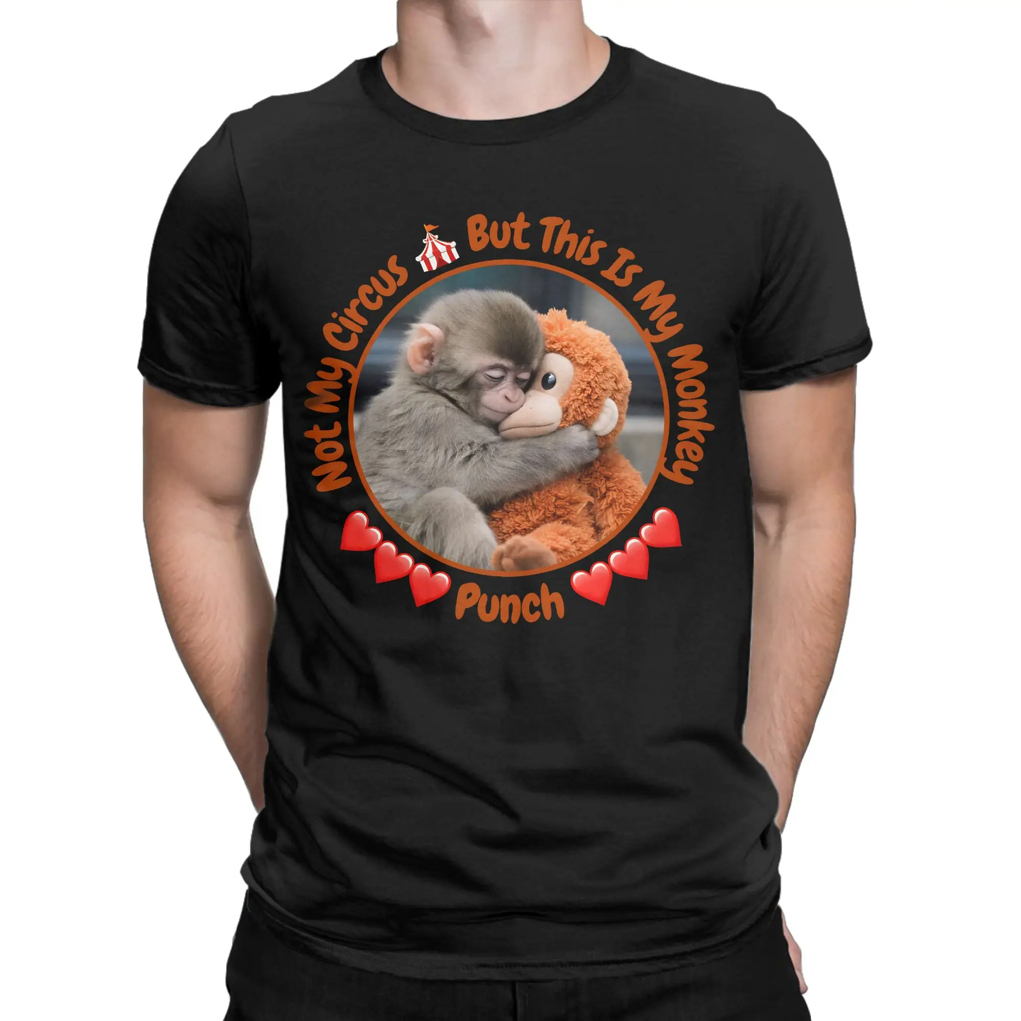 Punch Monkey T Shirts for Men Pure Cotton Funny T-Shirts Round Neck  Tee Shirt Short Sleeve Clothing Original