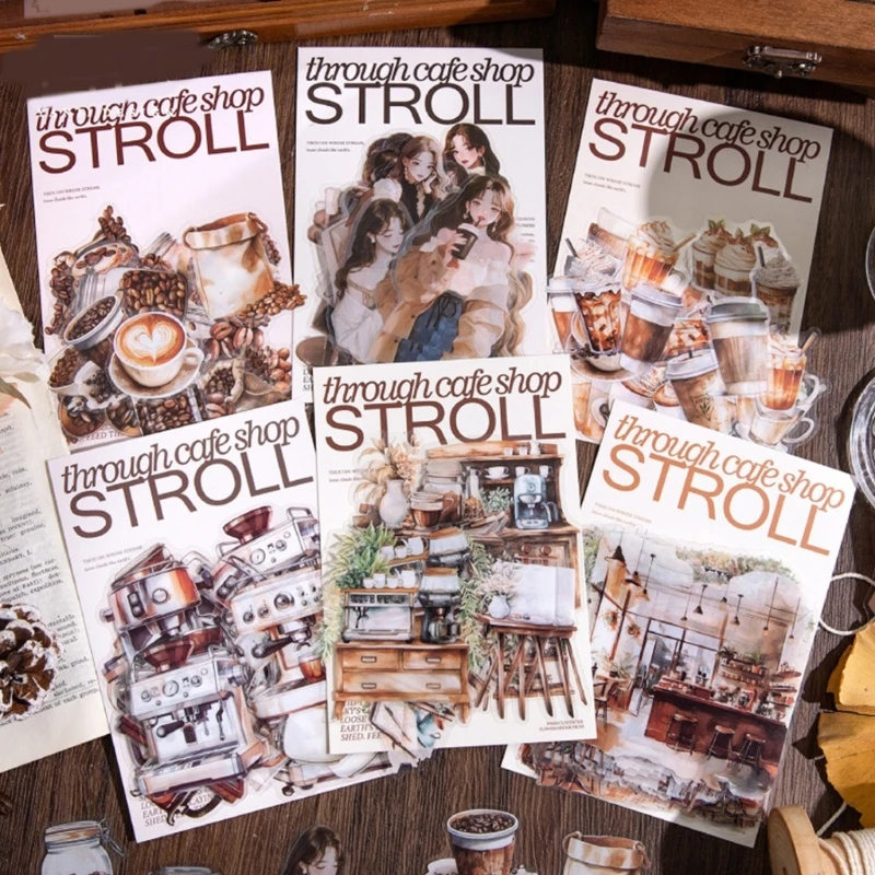 30 feuilles Coffee House Series Sticker Decorative ordinateur portable autocollant café Girl Girl Sticker Sticker Scrapbooking