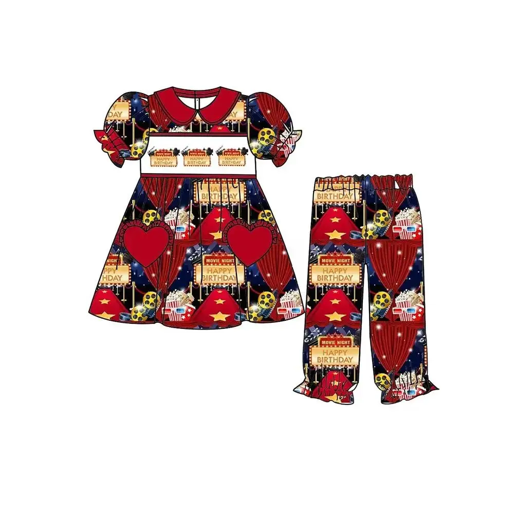 Children Boutique Movie Night Pjs Outfits Happy Birthday Pajamas Boys Girl Sets