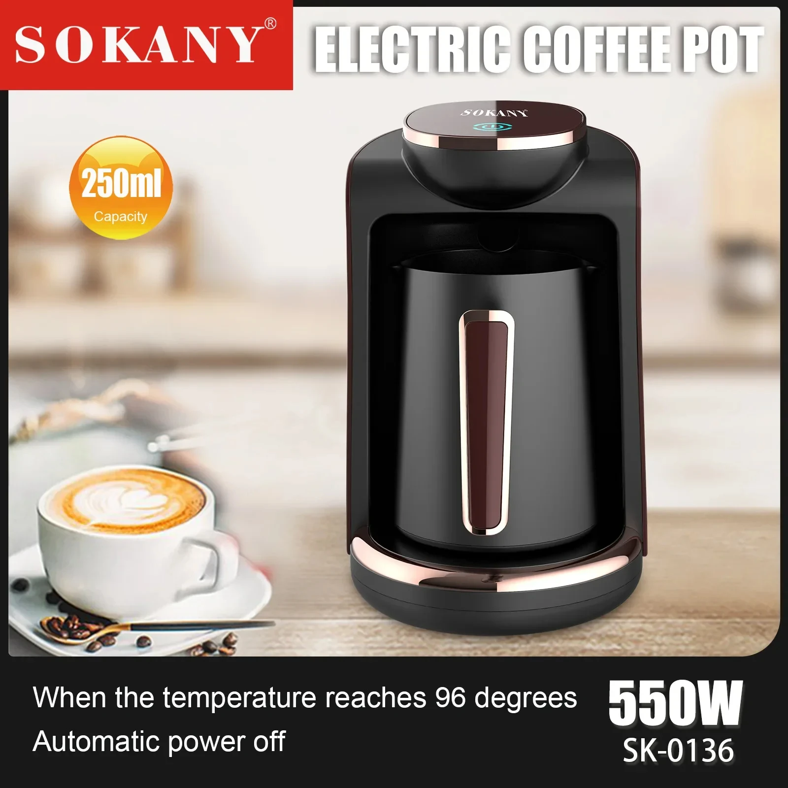 Cafeteira Turca Portátil com Display LED, Moka Elétrica Pot para Chá de Leite, Viagem Espresso, Brew 4 Copos, Espresso Italiano, 220V