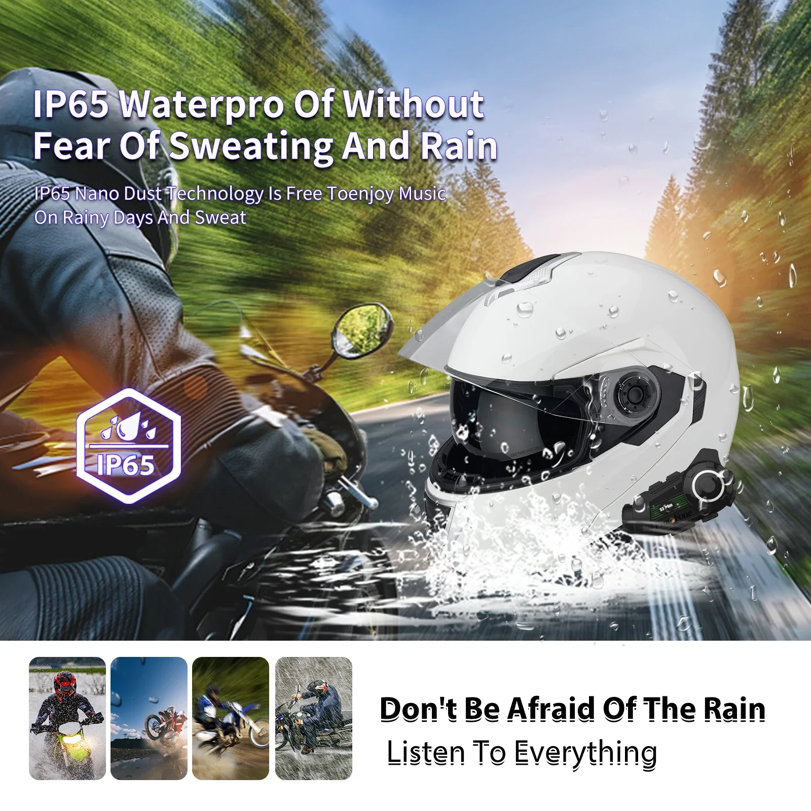 Waterproof Motorcycle Group Intercom Helmet Headset Wireless Blue-tooth Interphone& Wifi Recorder with GPS Voice Guidance