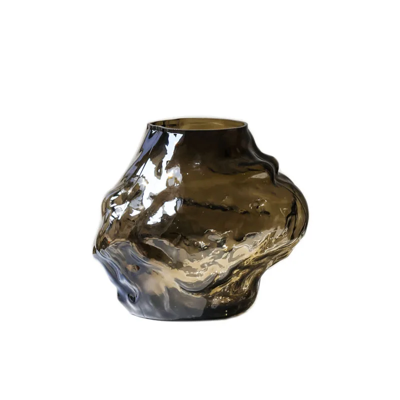 

Retro coffee-colored special-shaped glass vase, flower arrangement on the desktop of the living room and bedroom, home decorati