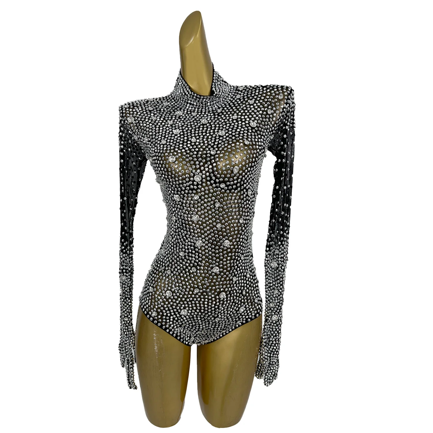 Sparkling Silver Rhinestone Tight Jumpsuit Shorts Sexy Mesh Pool Party Dress Nightclub Club Carnival Night Jumpsuit shizuangaoch