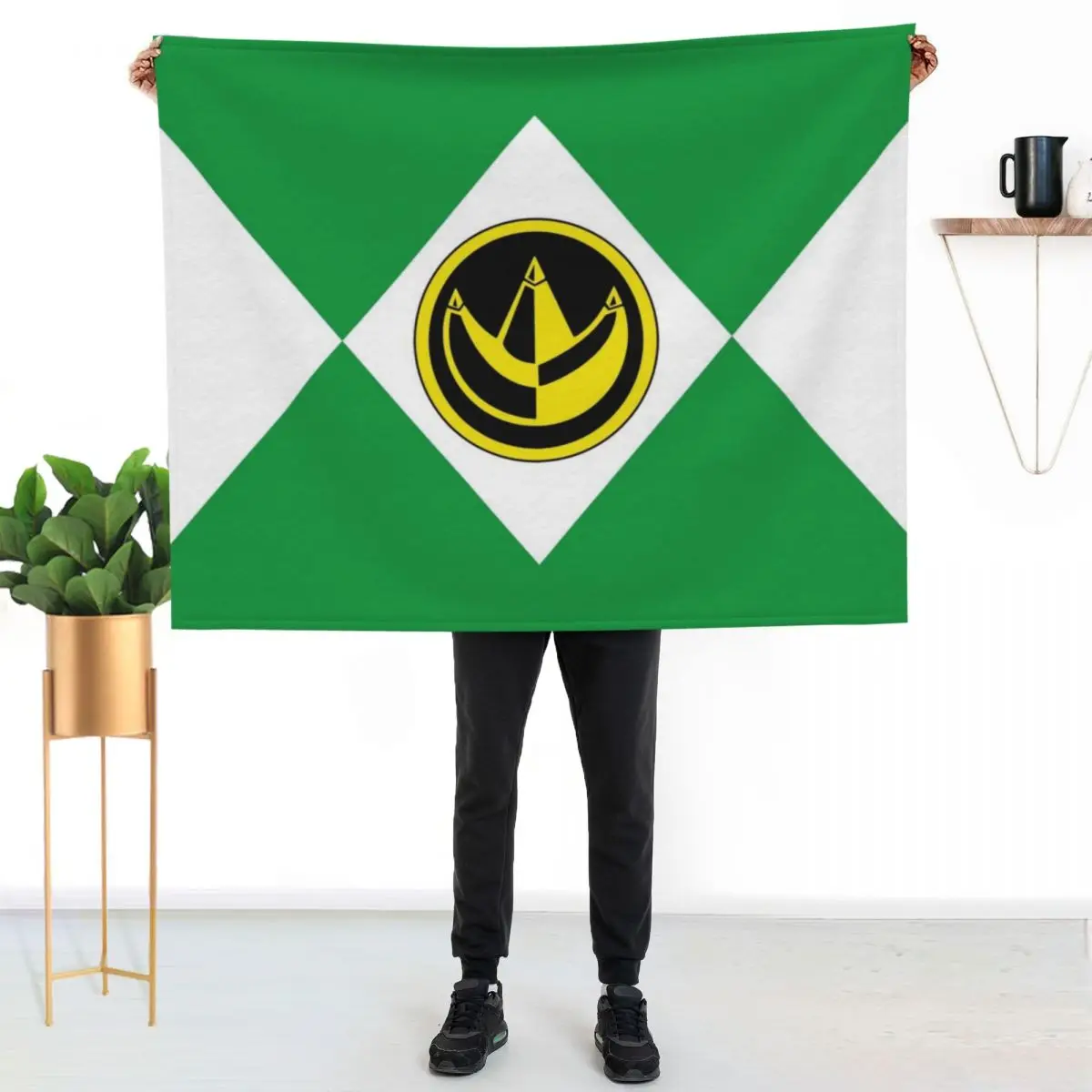 

MMPR Green Ranger With Coin Throw Blanket Travel Size Cozy Blanket for Plane Train