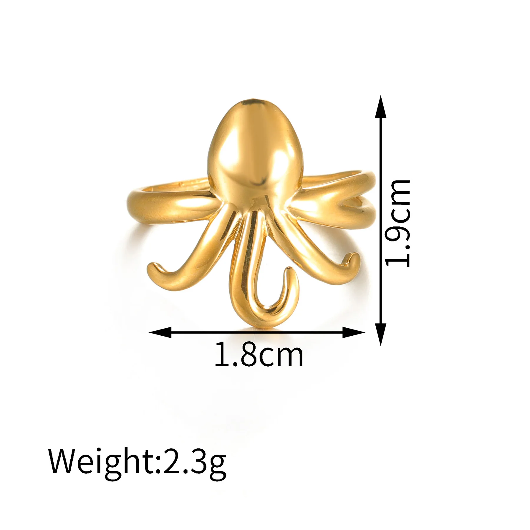 18K Gold Color Stainless Steel Smooth Fish Octopus Ring For Women Trendy Personal Wedding Couple Metal Open Rings Jeweliry Gifts