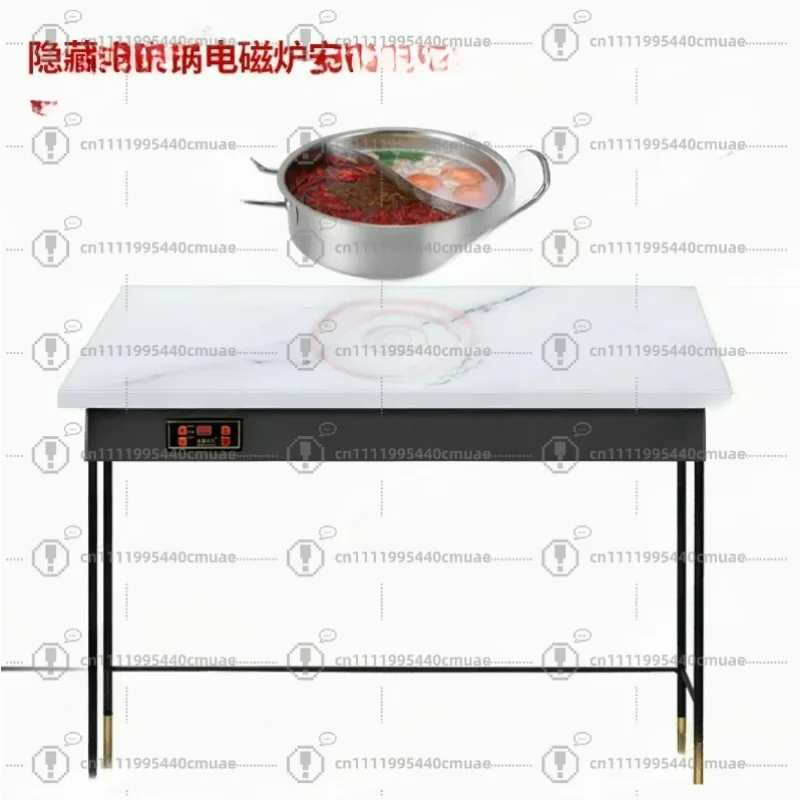 Rock Slab Dining Table with Hidden Cooktop, Invisible Induction Hot Pot Table for Home & Commercial