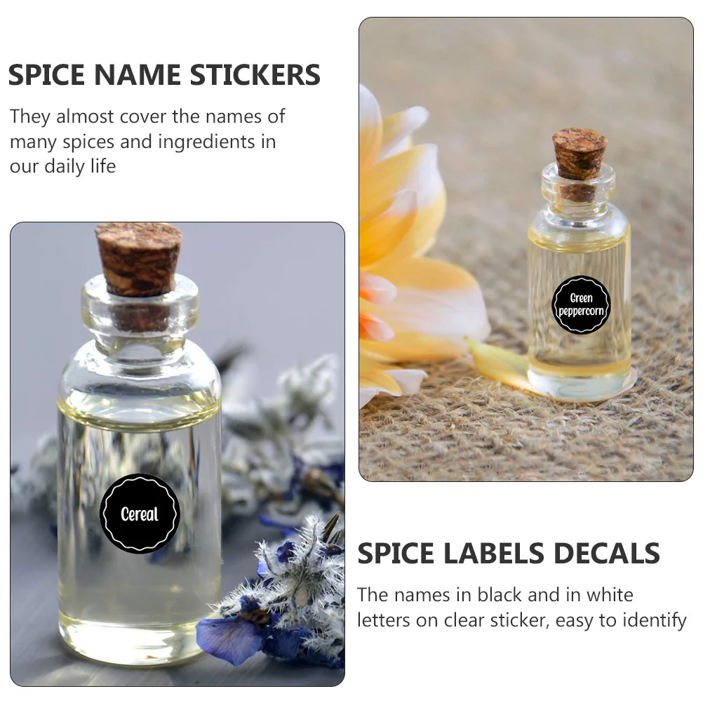 144Pcs Ingredients Label Stickers Black White Clear Spice Names for Home Restaurant Buffet Kitchen Container Decals